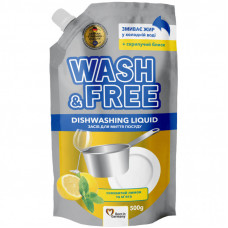 Средство для ручного мытья посуды Wash&Free Сочный лимон и мята Дой-пак 500 г (4823128001317)