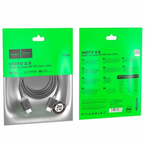 Кабель HOCO US08 HDMI to HDMI 4K HD Data Cable HDMI v2.0 2 метра (133975)