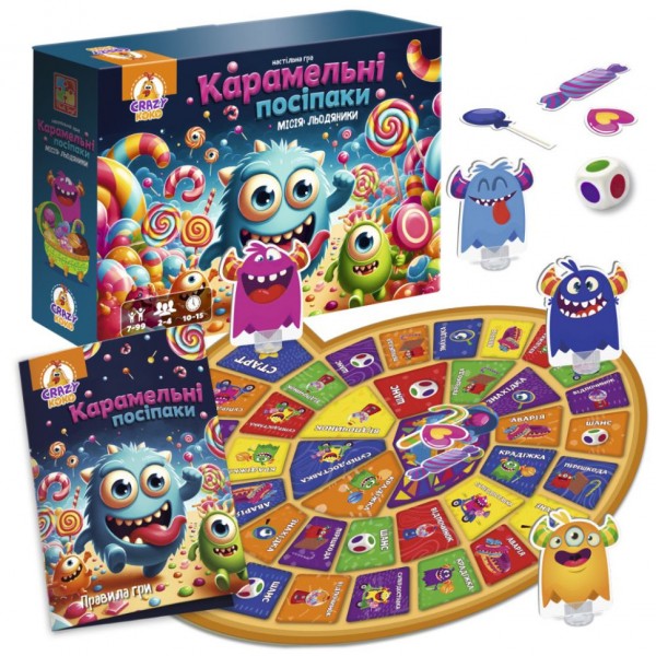 Настольная игра-бродилка "Карамельные миньоны" VT8055-45, 4 фигурки монстриков Настольная игра-бродилка "Карамельные миньоны" VT8055-45, 4 фигурки монстриков