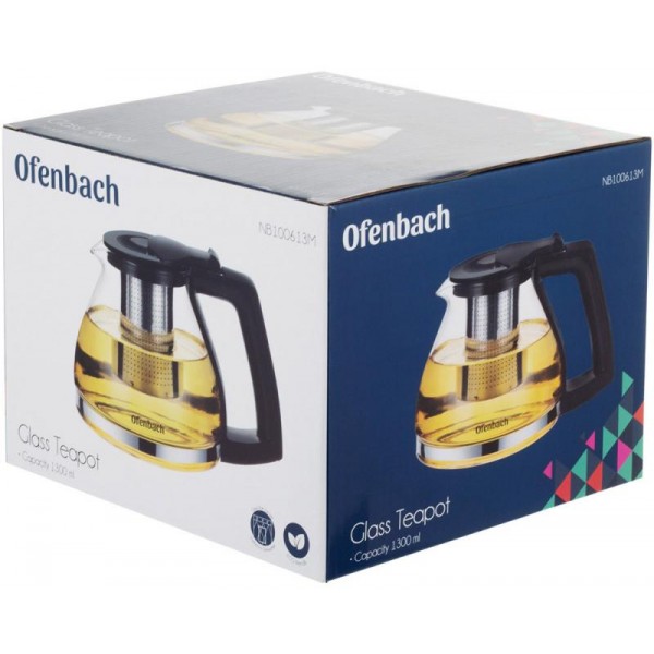 Чайник скляний заварювальний Ofenbach 1300мл зі знімним ситечком (0613m) (110485)