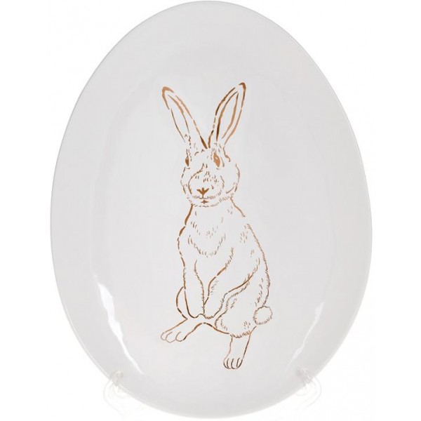 Набір 4 керамічних овальних блюда "Bunny" 27х20х2см, білий з золотом (110685)