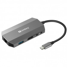 Концентратор Sandberg USB3.1 Type-C to HDMI/USB 3.0x2/RJ45/SD/TF/PD 100W 6in1 (136-33)