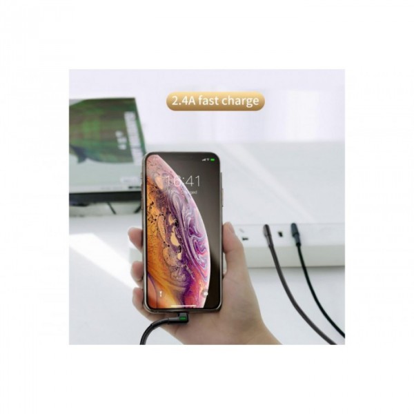 Кабель Baseus Data Lightning 2.4A 1 м CALKLF-P01 Боковой USB Чёрный Оригинал (38795)