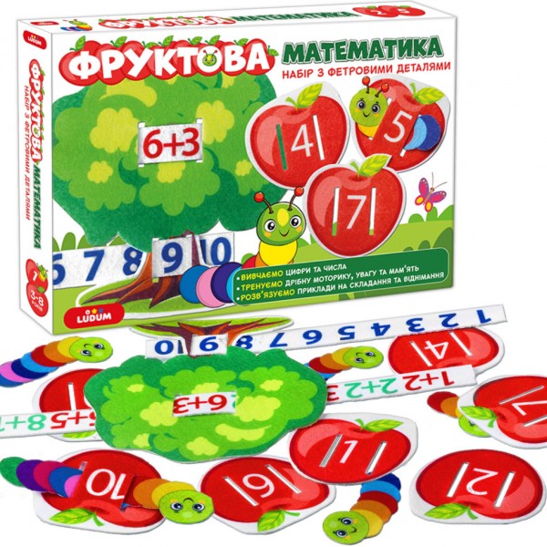 Развивающая игра для детей "Фруктовая математика" ME5032-15, 2в1 фетровые детали Развивающая игра для детей "Фруктовая математика" ME5032-15, 2в1 фетровые детали