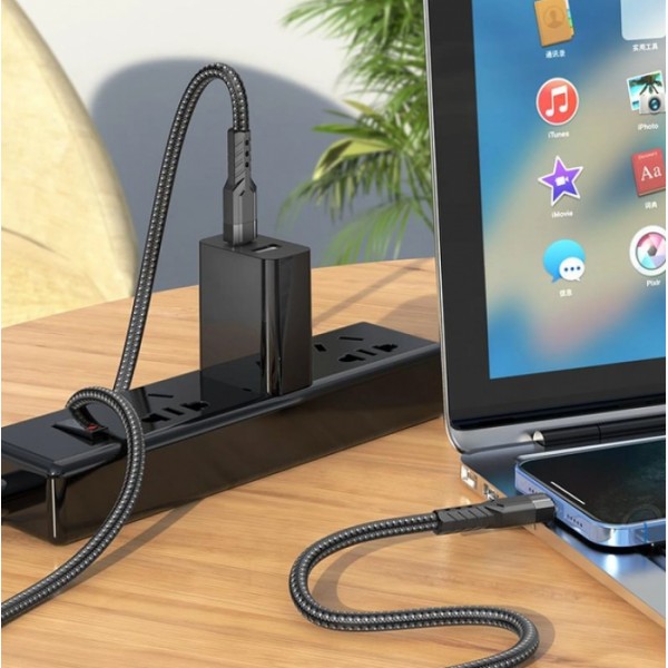Кабель для телефона с быстрой зарядкой Type-C to Lightning Apple iPhone HOCO U110 120см 20W Черный (59826)