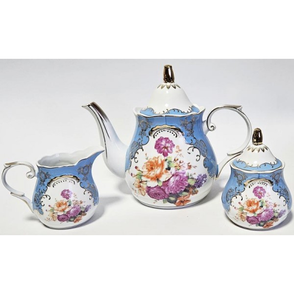 Чайний набір "Gold Tea Blue" чайник 1300мл, цукорниця та молочник (134146)