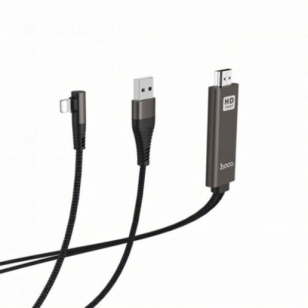 Кабель-адаптер HOCO UA14 USB - Lightning - HDMI, 2 м, 1080P HD (135156)