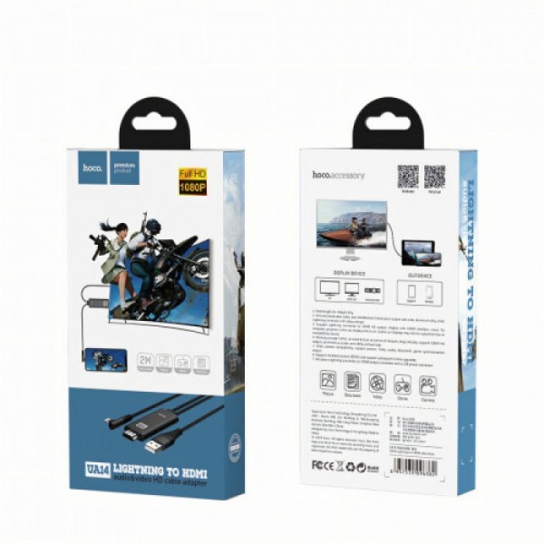 Кабель-адаптер HOCO UA14 USB - Lightning - HDMI, 2 м, 1080P HD (135156)
