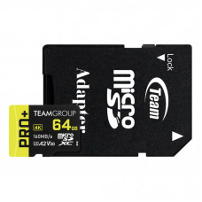 Карта памяти Team 64GB microSDXC class 10 UHS-I U3 V30 A2 Pro+ (TPPMSDX64GIA2V3003)