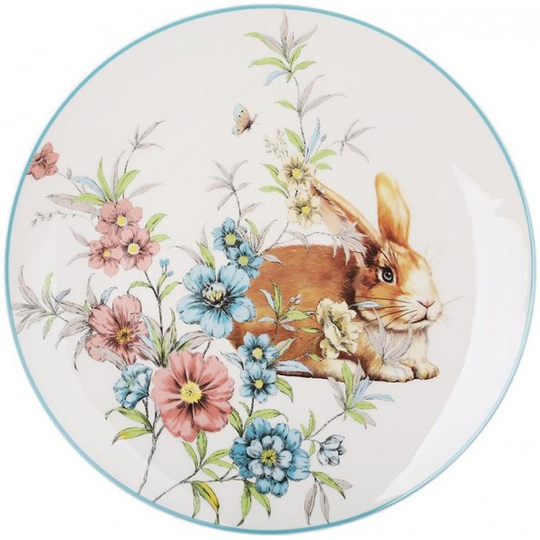 Набір 6 порцелянових тарілок Happy Rabbit Ø27см, круглі з блакитною облямівкою (110786)
