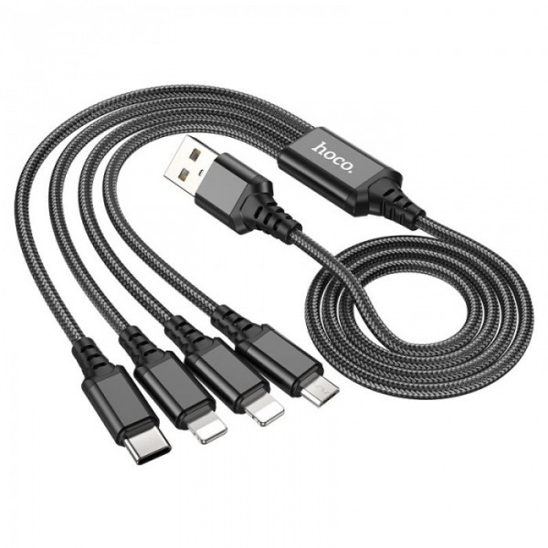 Кабель для зарядки телефонов HOCO X76 4 в 1 USB to Type-C+Lightning+Lightning+MicroUSB 2A Чёрный (76096)
