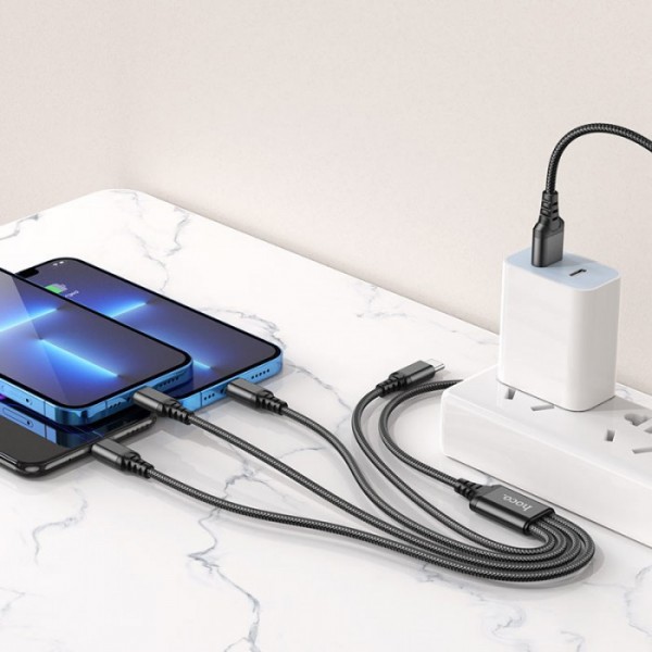 Кабель для зарядки телефонов HOCO X76 4 в 1 USB to Type-C+Lightning+Lightning+MicroUSB 2A Чёрный (76096) Кабель для зарядки телефонов HOCO X76 4 в 1 USB to Type-C+Lightning+Lightning+MicroUSB 2A Чёрный (76096)