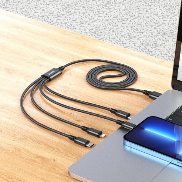 Кабель для зарядки телефонов HOCO X76 4 в 1 USB to Type-C+Lightning+Lightning+MicroUSB 2A Чёрный (76096) Кабель для зарядки телефонов HOCO X76 4 в 1 USB to Type-C+Lightning+Lightning+MicroUSB 2A Чёрный (76096)