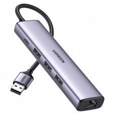 Концентратор Ugreen USB 3.0 to 3хUSB 3.0/Type-C+RJ45(1000M) Ethernet 5in1 CM475 (60554)
