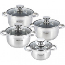 Набір 4 каструлі Ofenbach Casserole із нержавіючої сталі (1.1л, 1.7л, 2.4л, 3.4л) зі скляними кришками (98396)
