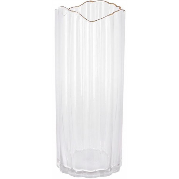 Ваза для квітів зі скла Ancient Glass "Гетсбі" Ø12x30см з золотою облямівкою (119107)