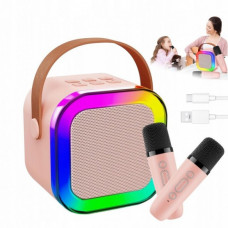 Портативная колонка с 2-мя караоке микрофонами и RGB подсветкой Winso K12 10W Bluetooth, USB, microSD, AUX, Type-C Розовая (107707)