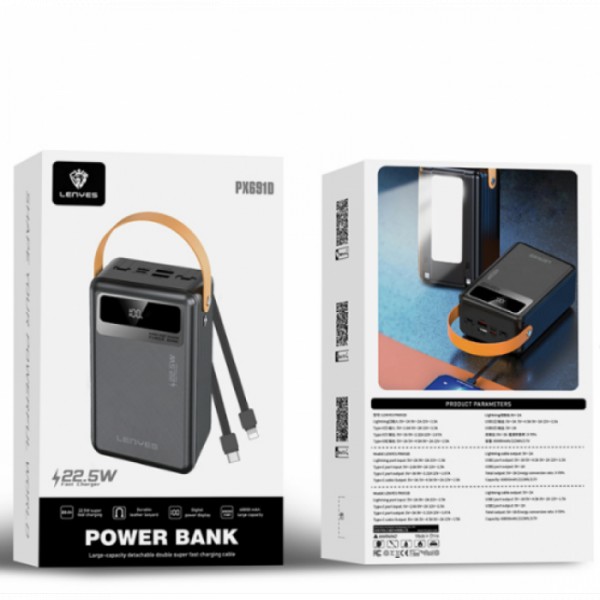 Внешний аккумулятор Power bank LENYES PX691D 60000 mAh, PD22,5W + быстрая зарядка батарея зарядка Черный (126807) Внешний аккумулятор Power bank LENYES PX691D 60000 mAh, PD22,5W + быстрая зарядка батарея зарядка Черный (126807)