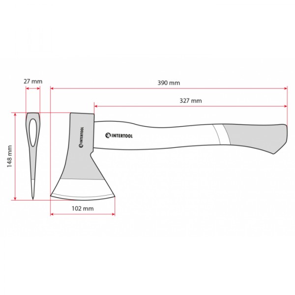 Топор 600 г, ручка пекан, 48-57 HRC INTERTOOL HT-0256 (119417)