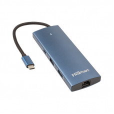 Концентратор HiSmart USB-C to HDMI + 2хUSB 3.0 + PD 100W + USB 2.0 + SD/TF 3.0 + LAN RJ45 (CA914357)
