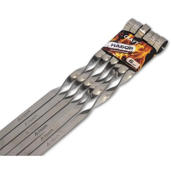 Набір з 6 шампурів Kamille "Скаут" 60см з нержавіючої сталі (114327) Набір з 6 шампурів Kamille "Скаут" 60см з нержавіючої сталі (114327)
