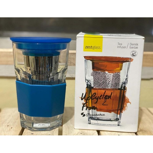 Стакан-заварник ZestGlass Original 415мл з металевим ситом і силіконовим захистом (синій) (110427)