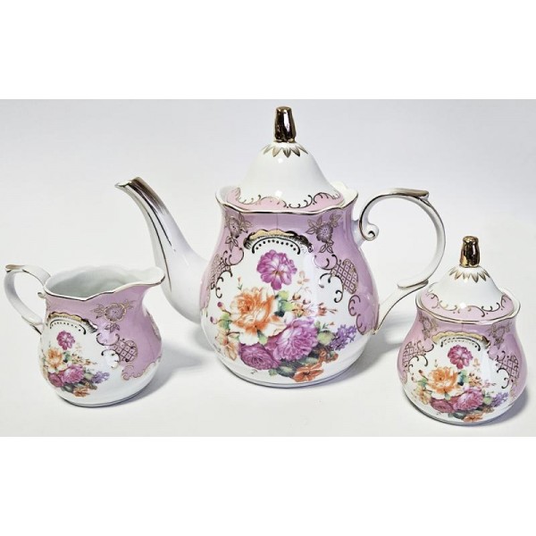 Чайний набір "Gold Tea Pink" чайник 1300мл, цукорниця та молочник (134147)