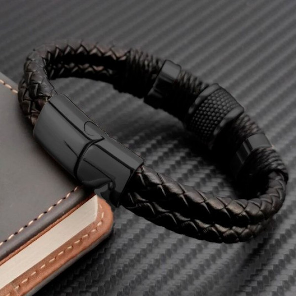 Браслет мужской кожаный AVALON ALL BLACK черный плетеный 17-19 см (2123190635)