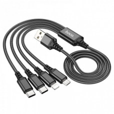 Кабель для зарядки телефонов HOCO X76 4 в 1 USB to Type-C+Type-C+Lightning+MicroUSB 2A Чёрный (51347)