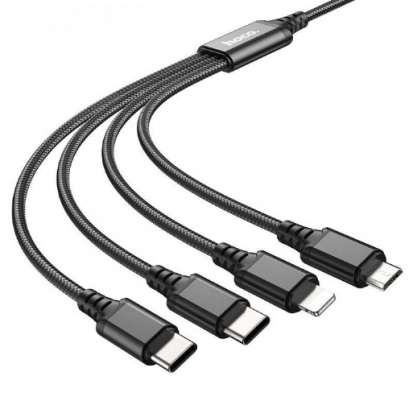 Кабель для зарядки телефонов HOCO X76 4 в 1 USB to Type-C+Type-C+Lightning+MicroUSB 2A Чёрный (51347) Кабель для зарядки телефонов HOCO X76 4 в 1 USB to Type-C+Type-C+Lightning+MicroUSB 2A Чёрный (51347)