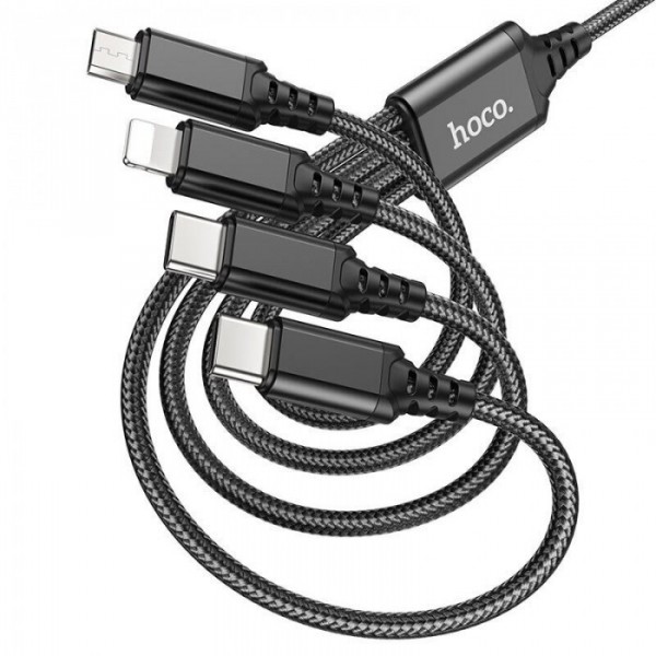 Кабель для зарядки телефонов HOCO X76 4 в 1 USB to Type-C+Type-C+Lightning+MicroUSB 2A Чёрный (51347) Кабель для зарядки телефонов HOCO X76 4 в 1 USB to Type-C+Type-C+Lightning+MicroUSB 2A Чёрный (51347)