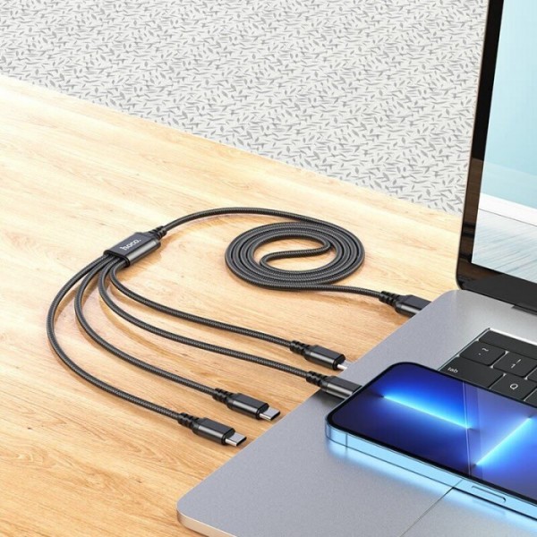 Кабель для зарядки телефонов HOCO X76 4 в 1 USB to Type-C+Type-C+Lightning+MicroUSB 2A Чёрный (51347) Кабель для зарядки телефонов HOCO X76 4 в 1 USB to Type-C+Type-C+Lightning+MicroUSB 2A Чёрный (51347)