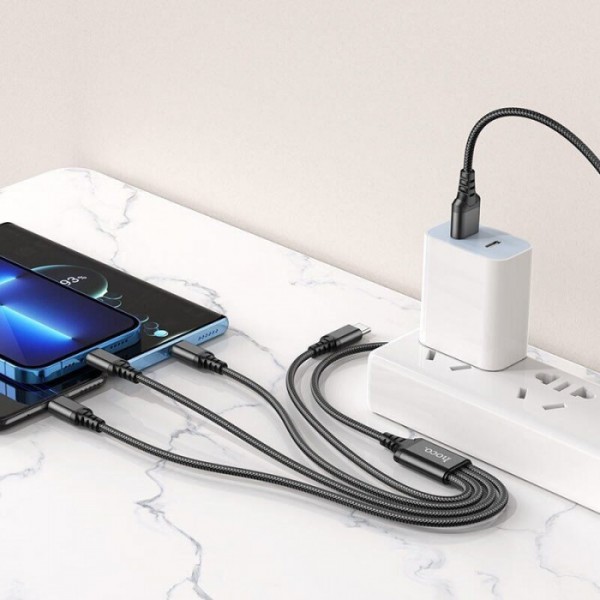 Кабель для зарядки телефонов HOCO X76 4 в 1 USB to Type-C+Type-C+Lightning+MicroUSB 2A Чёрный (51347) Кабель для зарядки телефонов HOCO X76 4 в 1 USB to Type-C+Type-C+Lightning+MicroUSB 2A Чёрный (51347)