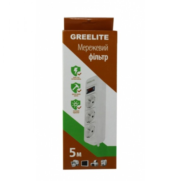 Удлинитель - Cетевой фильтр Greelite на 3 розетки 5 метров кабель Чёрный (38857) Удлинитель - Cетевой фильтр Greelite на 3 розетки 5 метров кабель Чёрный (38857)