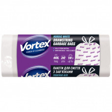 Пакеты для мусора Vortex с затяжкой белые 40 л 20 шт. (4823071640434)