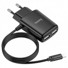 Зарядное устройство HOCO C82A Real power два USB порта Lightning со встроенным кабелем Чёрный (38687)