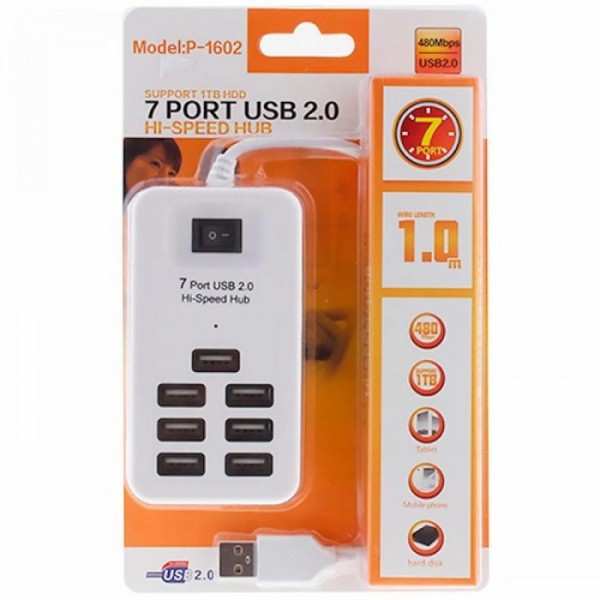 USB Хаб на 7 портов USB 2.0 P-1602 Белый (115987) USB Хаб на 7 портов USB 2.0 P-1602 Белый (115987)