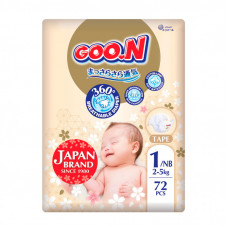 Подгузники GOO.N Premium Soft для младенцев до 5 кг 1 NB на липучках 72 шт (F1010101-152)