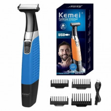 Триммер универсальный для стрижки волос бороды и усов Kemei KM-1910 + 4 насадки от USB Синий (107697)