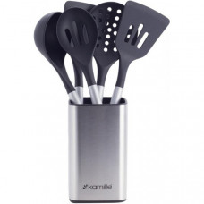 Набір кухонного приладдя Kamille Kitchen Utensils 5 аксесуарів на сталевий підставці (56418)