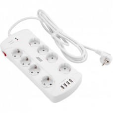 Сетевой фильтр питания 2E 8XSchuko, 3G*1.5мм, 4*USB-A, 3м, white (2E-SP815M3USBWH)