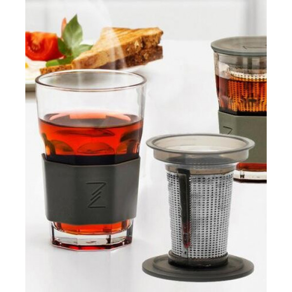 Стакан-заварник ZestGlass Original 415мл з металевим ситом і силіконовим захистом (помаранчевий) (110428)