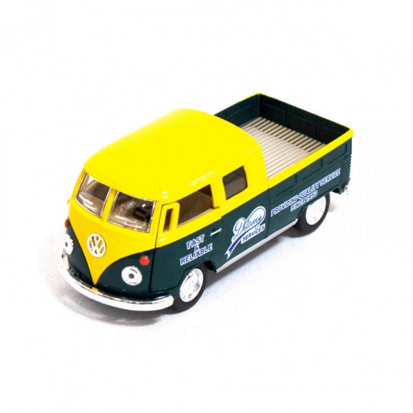 Детская модель машинки Volkswagen Bus Double Cab Pickup Delivery 1963 Kinsmart KT5396W инерционная, 1:34 (Yellow)
