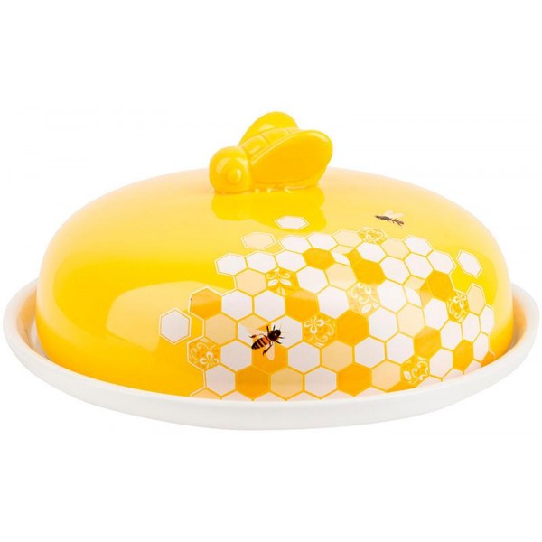 Блюдо керамічне "Sweet Honey" Ø23см для млинців з кришкою, біле з жовтим (111248)