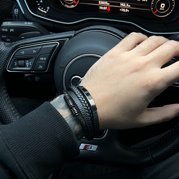 Браслет мужской кожаный METAL COLOR: T3 черный плетеный 17-19 см (2396415396) Браслет мужской кожаный METAL COLOR: T3 черный плетеный 17-19 см (2396415396)