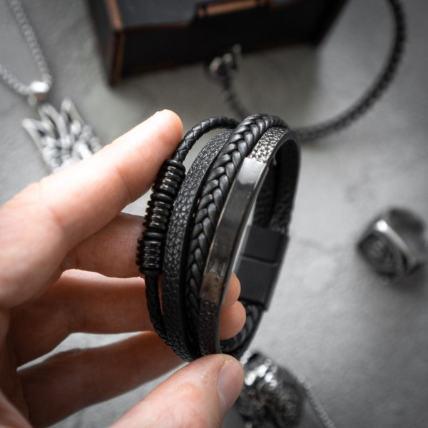 Браслет мужской кожаный METAL COLOR: T3 черный плетеный 17-19 см (2396415396) Браслет мужской кожаный METAL COLOR: T3 черный плетеный 17-19 см (2396415396)
