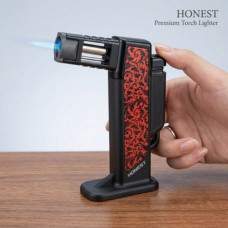 Газовая горелка Honest BCZ 484-1 с пьезоподжигом до 1300°C, для пайки и разжига Черная с Красным (135358)