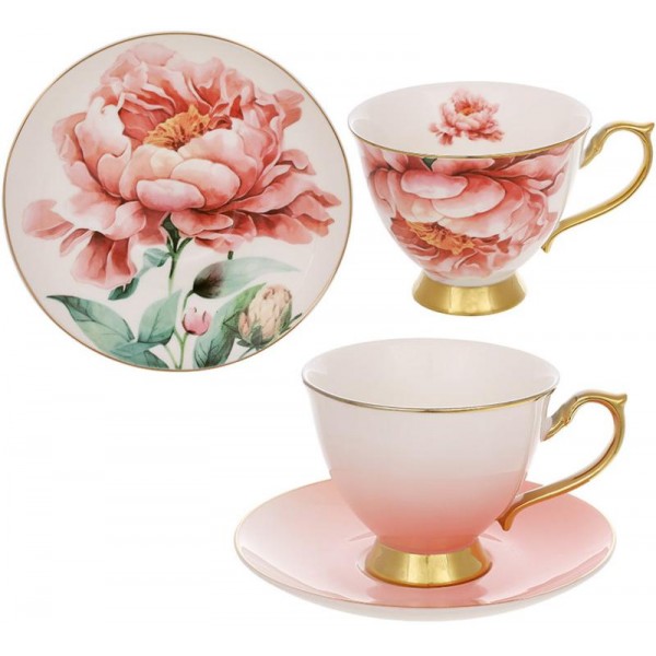 Чайно-кавовий порцеляновий набір "Pink Peony" 6 чашок 200мл та 6 блюдець (119458)