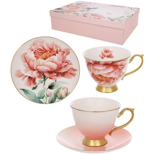 Чайно-кавовий порцеляновий набір "Pink Peony" 6 чашок 200мл та 6 блюдець (119458)