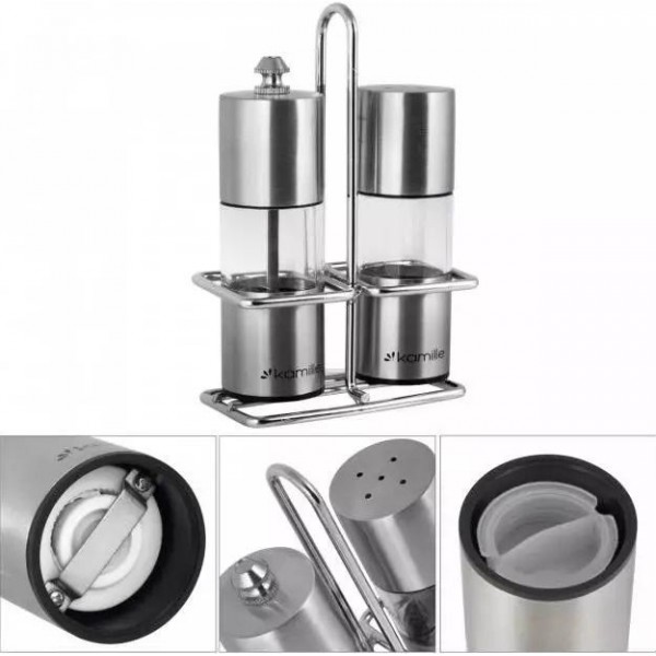 Набір для спецій Kamille Grinder Set перцемолка та сільничка на підставці 10х14.5см (111658) Набір для спецій Kamille Grinder Set перцемолка та сільничка на підставці 10х14.5см (111658)